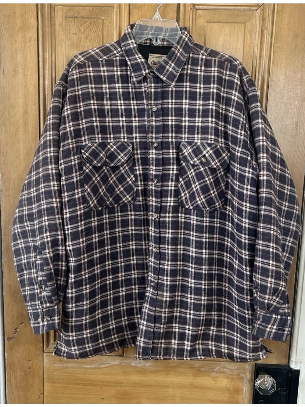 VTG Chesterfield Quilt Lined Flannel Shirt Shacket Mens Lg Chore Field Jacket